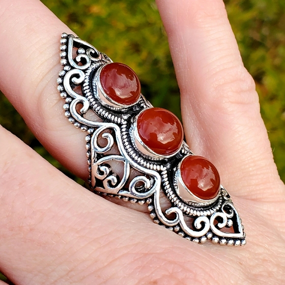 New Huge Unique Carnelian 925 Silver Statement Ring. - Picture 10 of 11